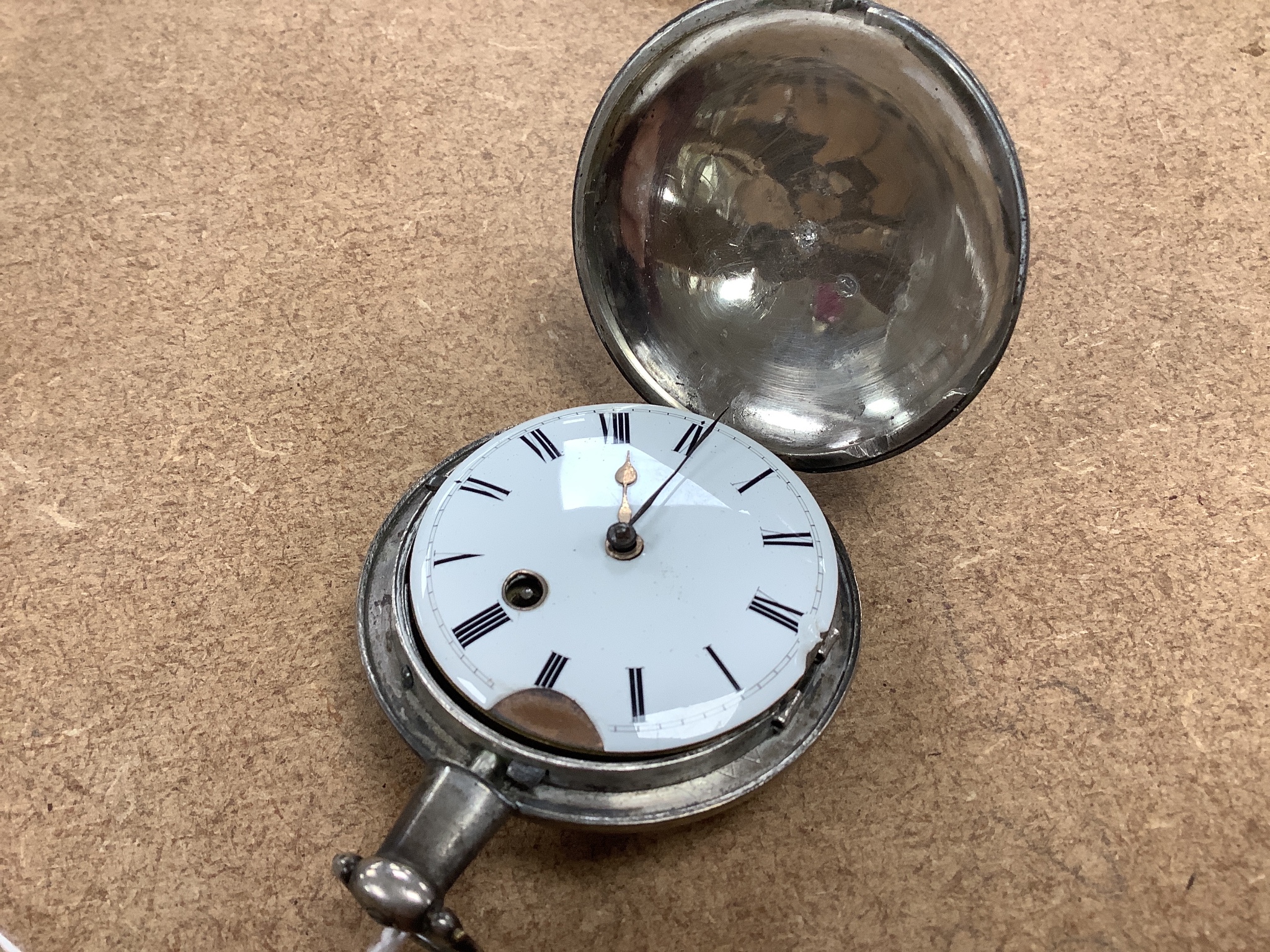 A George III silver hunter pocket watch, by Cameron, Liverpool(a.f.), two other silver pocket watches by Davies & Son & Waltham, a Swiss 935 case fob watch and a silver and enamel Hebdomas pocket watch(a.f.).